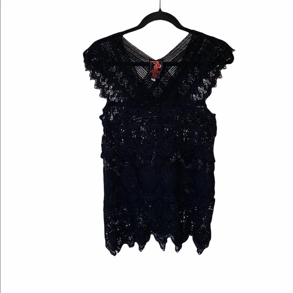 Johnny Was Black Crocheted Lace Sleeveless Blouse